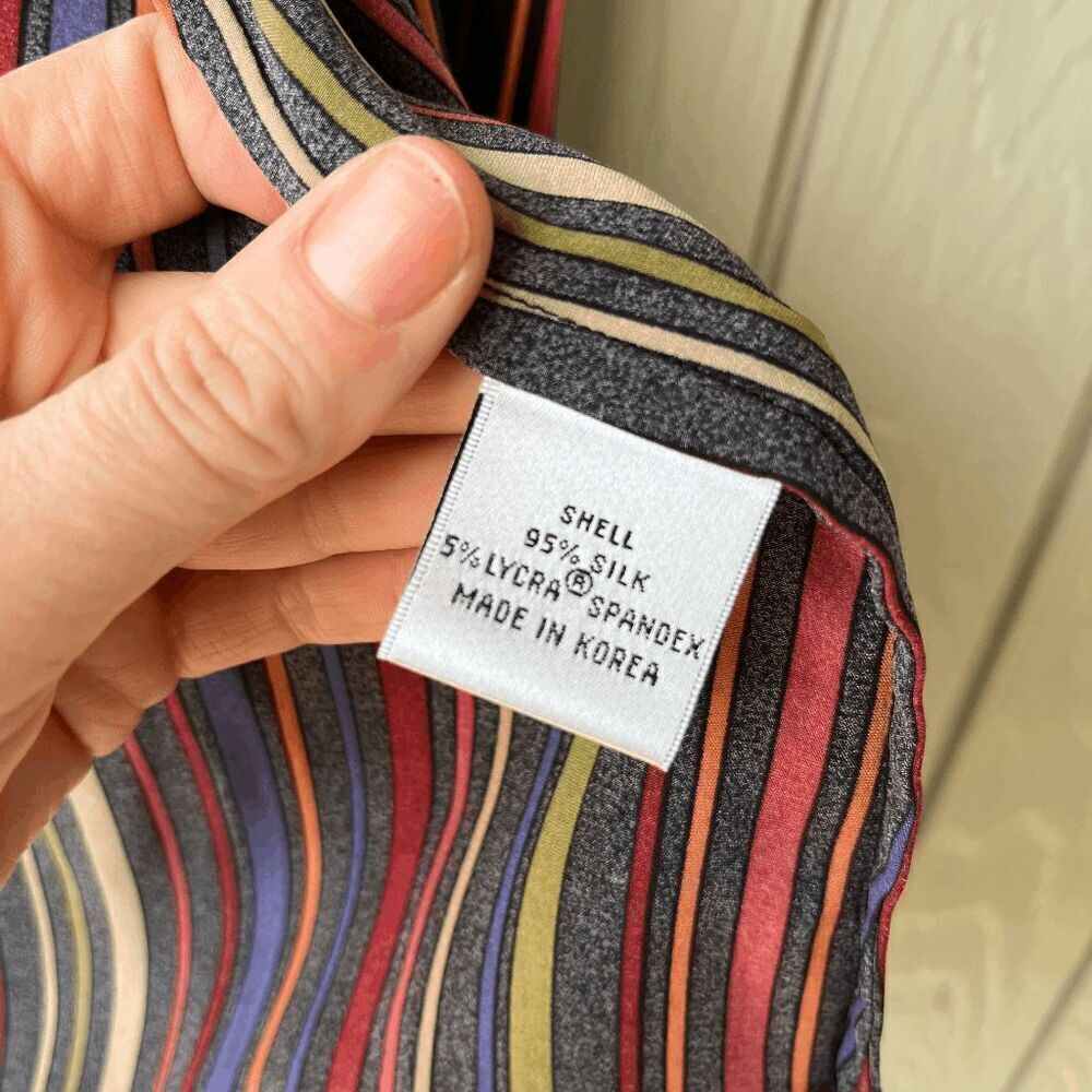 VTG Talbots Silk Stretch Striped 90s Top Shirt - Size 8 Petite - Picture 6 of 8